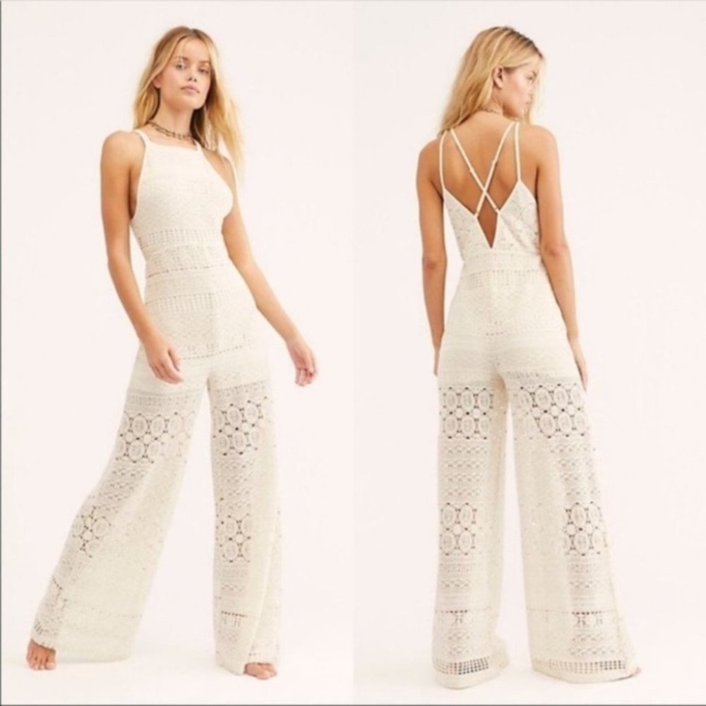 Free People Moon Bay Crochet One-Piece Jumpsuit